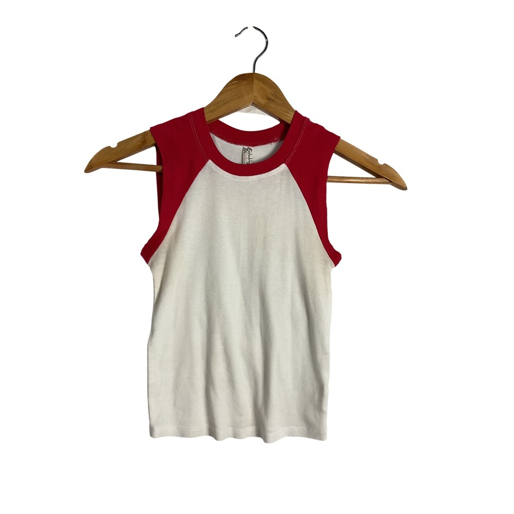 Free People Raglan Tank Top Red White XS Sleeveless Baseball Tee ringer vintage